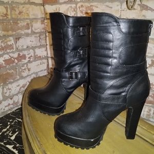 Black high heel  moto boots